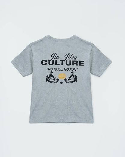 Kingz Jiu Jitsu Culture Youth Tee - Back View - No Roll No Fun Grappler Graphic - Light Gray Youth BJJ Tee [color:Light Gray]