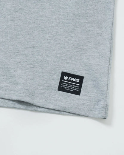 Kingz Jiu Jitsu Culture Youth Tee - Tag View - Kingz Woven Hem Label Close-up - Light Gray Youth BJJ Tee [color:Light Gray]