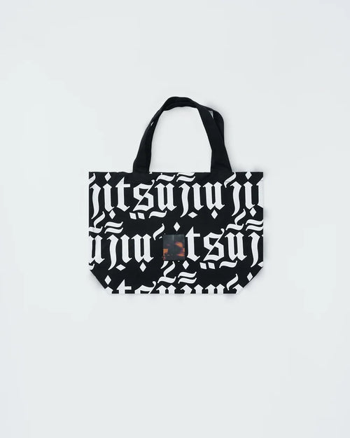 Kingz Jiu Jitsu Typo Eco Bag - Front View - Black Canvas with Gothic All-Over Jiu-Jitsu Typography
