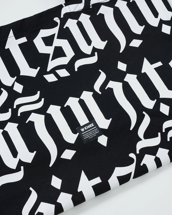Kingz Jiu Jitsu Typo Eco Bag - KINGZ Brand Label Detail - Gothic Typography Fabric BJJ Eco Tote