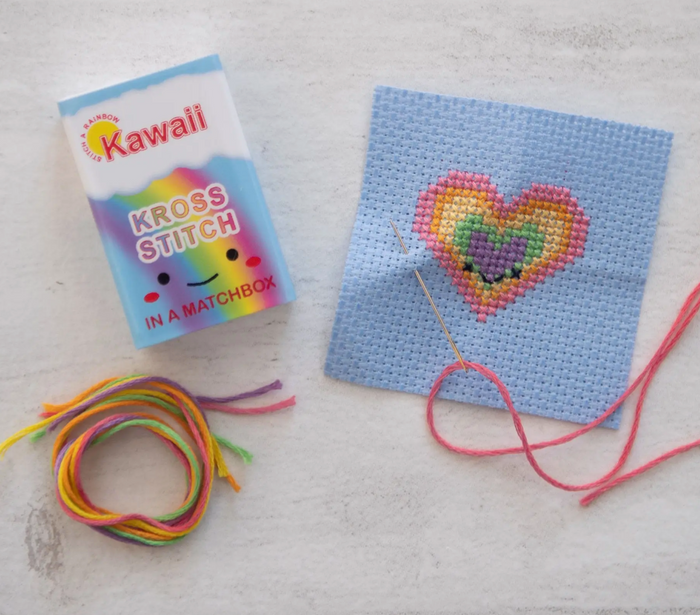 Kawaii Rainbow Heart Mini Cross Stitch Kit In A Matchbox