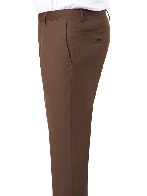 Kent & Park Mens Solid Brown Regular Fit Prehemmed Flat Front Dress Pants - The Suit Depot