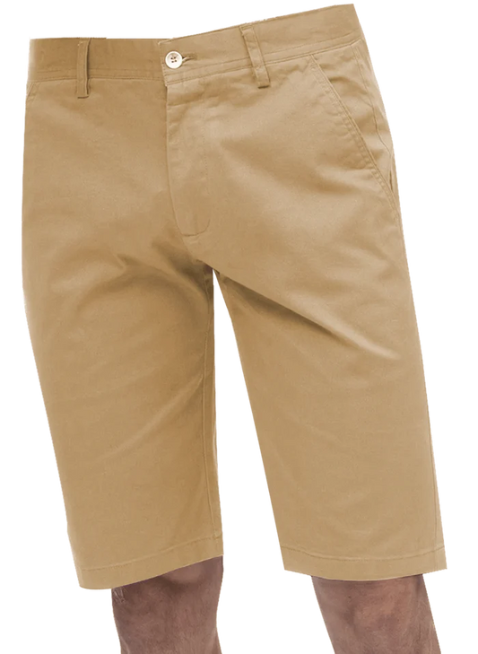 Kent Park PANTS Kent & Park Mens Solid Khaki Tan Classic Fit Flat Front Shorts