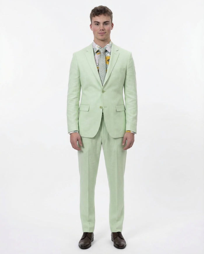 Kent & Park Mens Solid Mint Green Classic Fit Linen Blend 2 Piece Suit