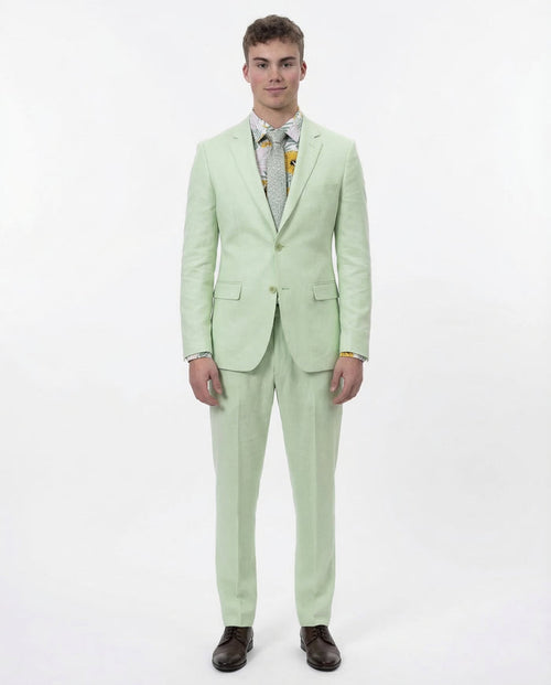 Kent & Park Mens Solid Mint Green Classic Fit Linen Blend 2 Piece Suit
