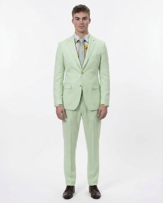 Kent & Park Mens Solid Mint Green Classic Fit Linen Blend 2 Piece Suit