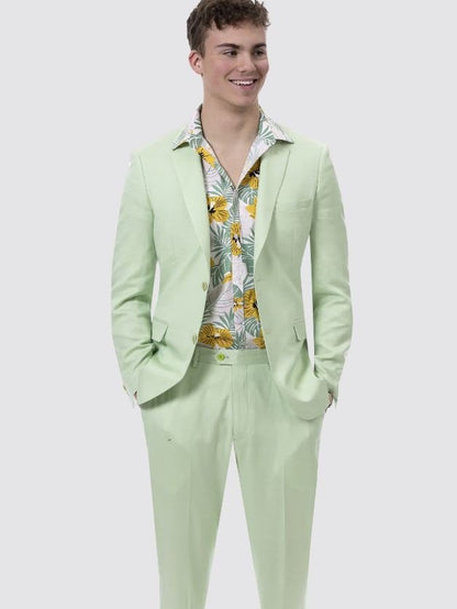 Kent & Park Mens Solid Mint Green Classic Fit Linen Blend 2 Piece Suit