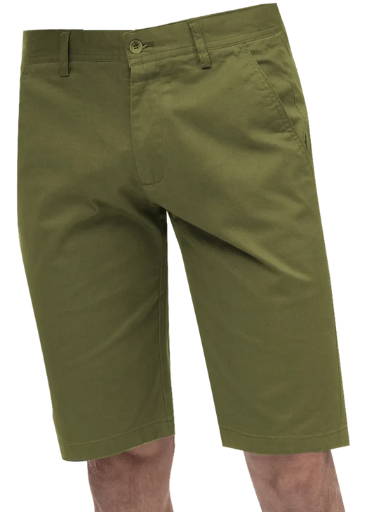 Kent Park PANTS Kent & Park Mens Solid Olive Green Classic Fit Flat Front Shorts