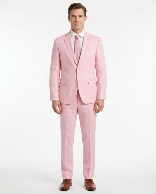 Kent & Park Mens Solid Pink Classic Fit Linen Blend 2 Piece Suit