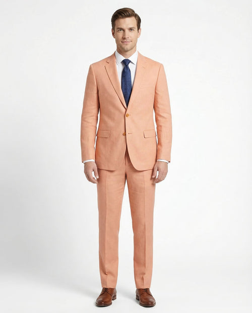 Kent & Park Mens Solid Salmon Orange Classic Fit Linen Blend 2 Piece Suit