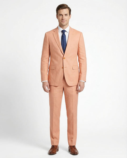 Kent & Park Mens Solid Salmon Orange Classic Fit Linen Blend 2 Piece Suit