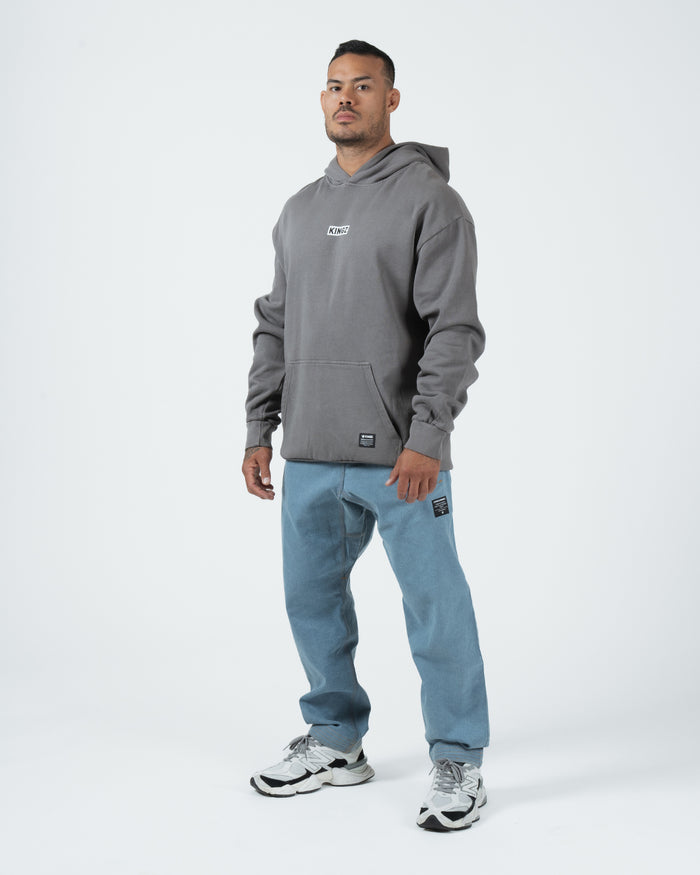 Kingz Box Hoodie - Worn View - Full Body Model Styled Outfit Look - Grey - Men's BJJ Streetwear Hoodie [color:Grey]
