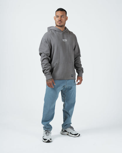 Kingz Box Hoodie - Lifestyle Shot - Full Length Front Streetwear Style - Grey - Men's BJJ Lifestyle Hoodie [color:Grey]