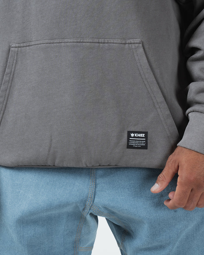 Kingz Box Hoodie - Pocket Detail - Kangaroo Pocket with Woven Hem Label - Grey - Men's BJJ Hoodie [color:Grey]