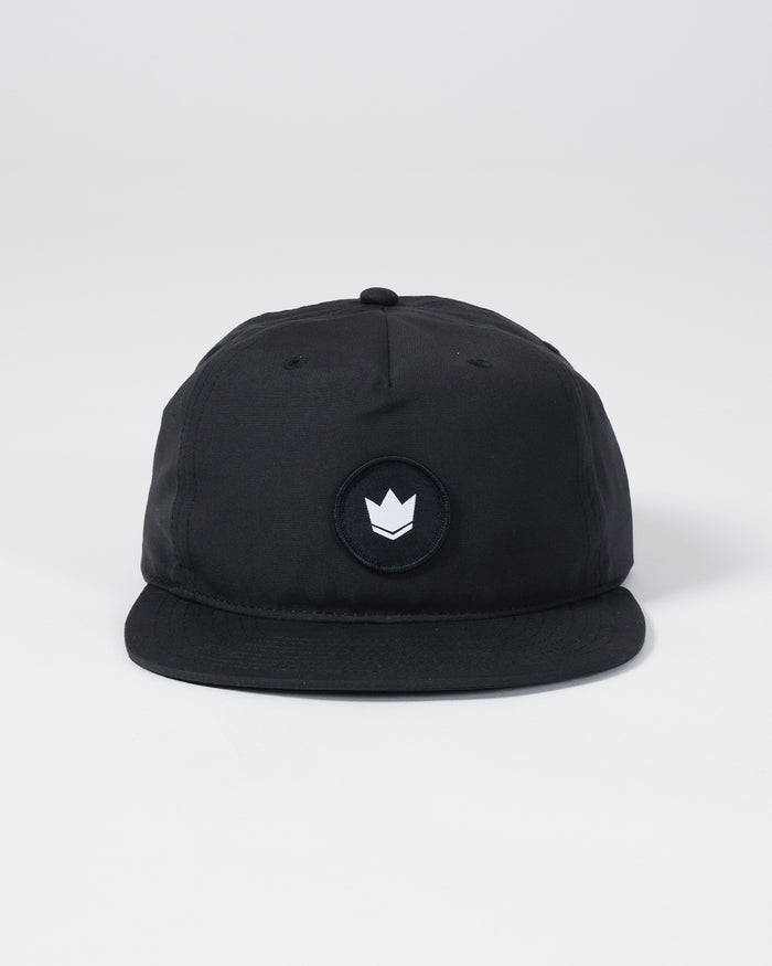 Kingz Crown Patch 5-Panel Strapback Hat Black - Front View Black Hat White Crown Patch Centered Front Panel Adjustable Strapback Casual Streetwear BJJ Training Hat [color:Black]