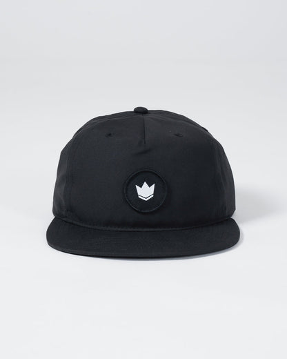 Kingz Crown Patch 5-Panel Strapback Hat Black - Front View Black Hat White Crown Patch Centered Front Panel Adjustable Strapback Casual Streetwear BJJ Training Hat [color:Black]