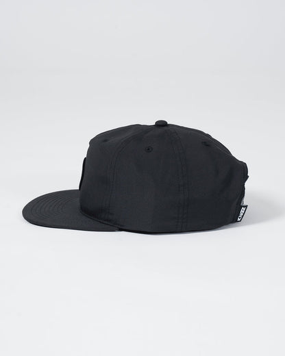 Kingz Crown Patch 5-Panel Strapback Hat - Black - Side View Black Hat Kingz Logo Tag on Brim Adjustable Strapback Design Casual Streetwear BJJ Training Hat [color:Black]
