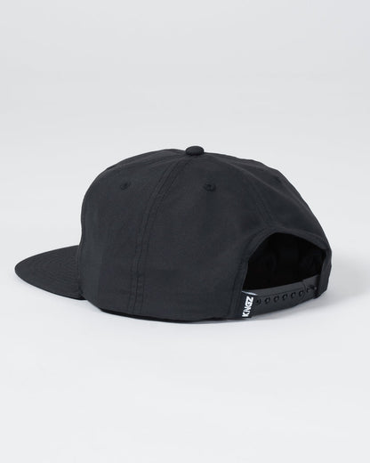 Kingz Crown Patch 5-Panel Strapback Hat - Black - Back View Black Hat Adjustable Strap Kingz Text Logo Side Patch Clean Design BJJ Training Apparel [color:Black]