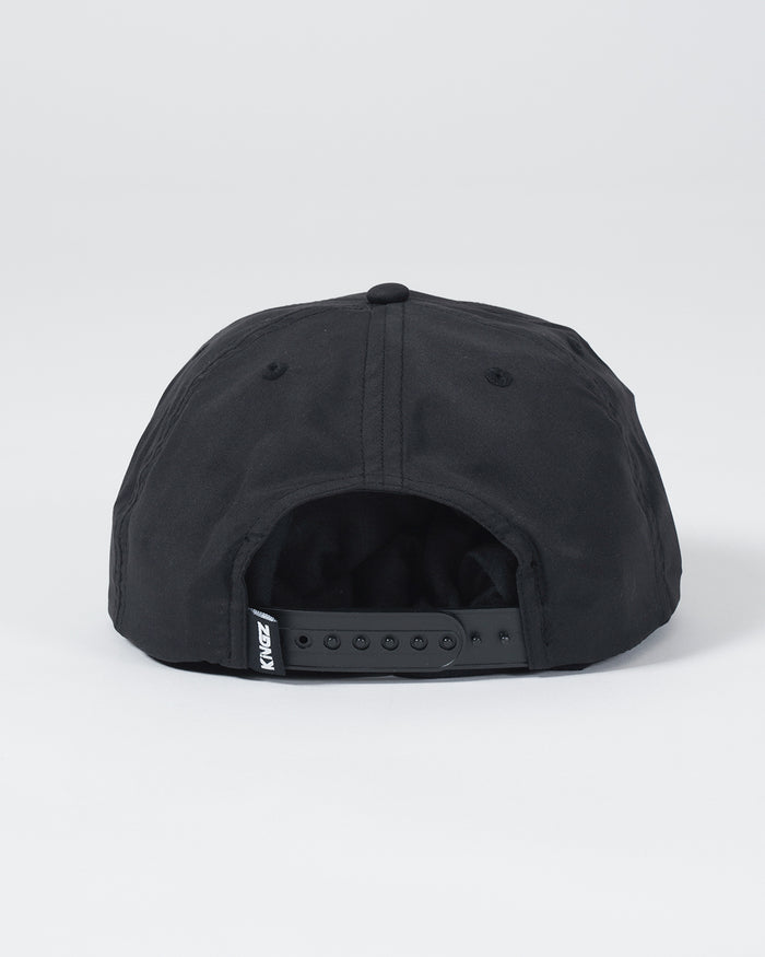 Kingz Crown Patch 5-Panel Strapback Hat - Black - Back View Black Hat Adjustable Strap KNGZ Logo Tag Minimalist Design Casual Streetwear BJJ Training Hat [color:Black]