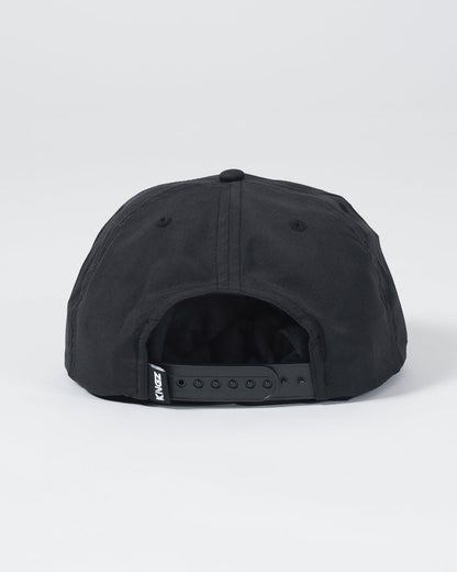 Kingz Crown Patch 5-Panel Strapback Hat - Black - Back View Black Hat Adjustable Strap KNGZ Logo Tag Minimalist Design Casual Streetwear BJJ Training Hat [color:Black]