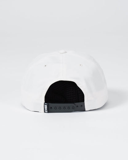 Kingz Crown Patch 5-Panel Strapback Hat White - Back View Adjustable Black Strap Kingz Logo Tag Natural White Fabric Clean Design Casual BJJ Training Hat [color:White]