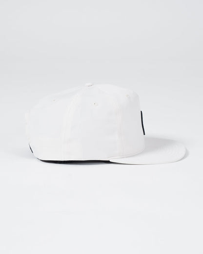 Kingz Crown Patch 5-Panel Strapback Hat - White - Side View Natural Color Crown Patch Front Adjustable Strapback Flat Brim Casual Fit BJJ Training Hat [color:White]