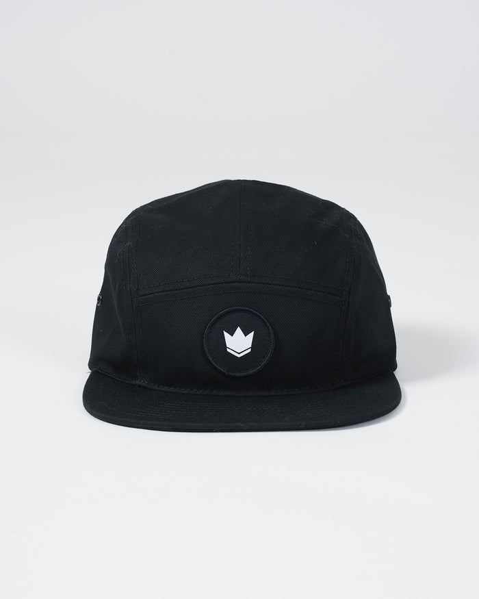 Kingz Crown Patch Strapback Hat - Black - Front View Black Hat White Crown Patch Center Panel Strapback Design BJJ Training Apparel [color:Black]