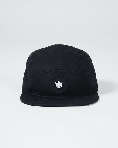 Kingz Crown Patch Strapback Hat - Black - Front View Black Hat White Crown Patch Center Panel Strapback Design BJJ Training Apparel [color:Black]