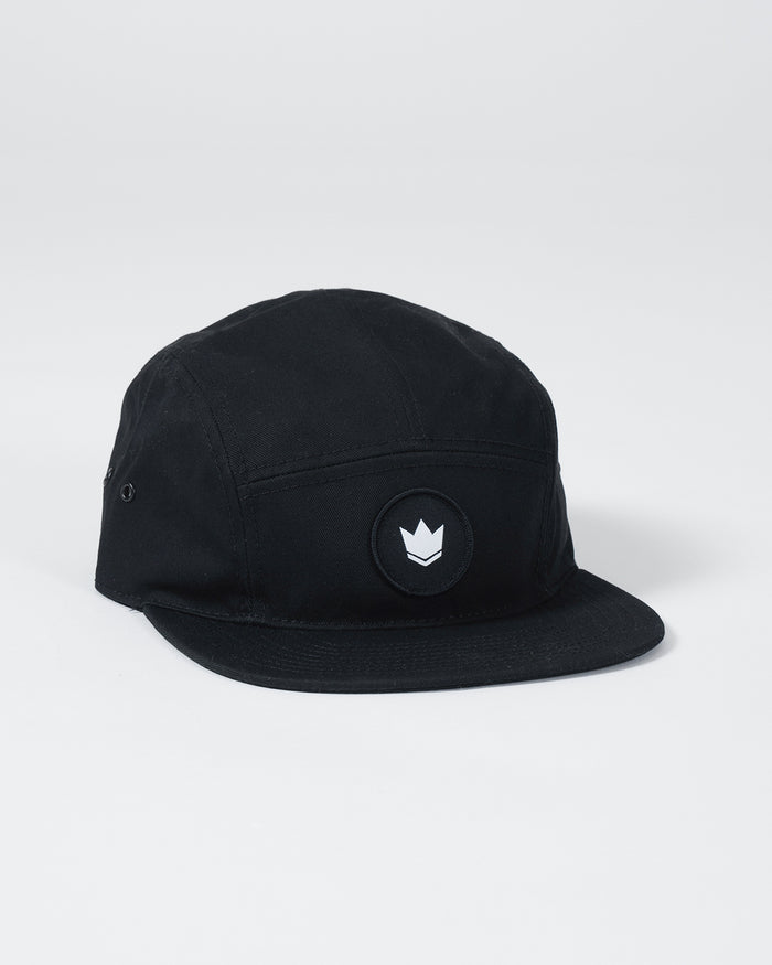 Kingz Crown Patch Strapback Hat Black - Angled Front View Black Hat White Crown Patch Center Panel Strapback Design Casual Wear BJJ Training MMA [color:Black]