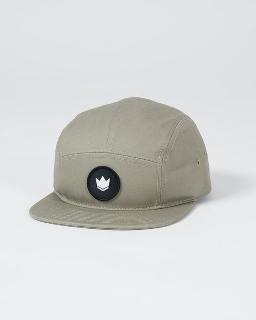 Kingz Crown Patch Strapback Hat Oliver - Angled Front View Sage Green Hat Black Circle Crown Patch Front Panel Ventilation Eyelets BJJ Training Apparel [color:Oliver]