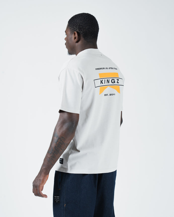 Kingz Flag Tee - Back View - KINGZ Est 2011 Flag Graphic Back Print - White BJJ Premium T-Shirt