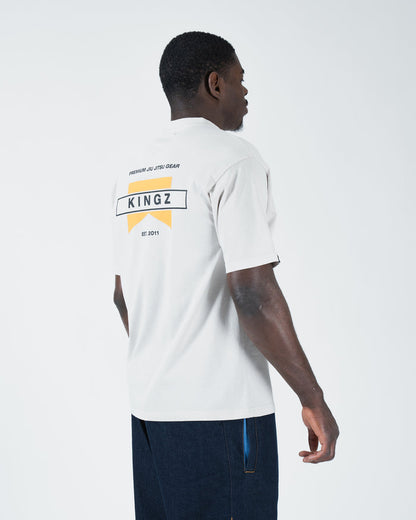 Kingz Flag Tee - Side Back Profile - KINGZ Flag Back Graphic Visible - White Pigment Dye BJJ T-Shirt