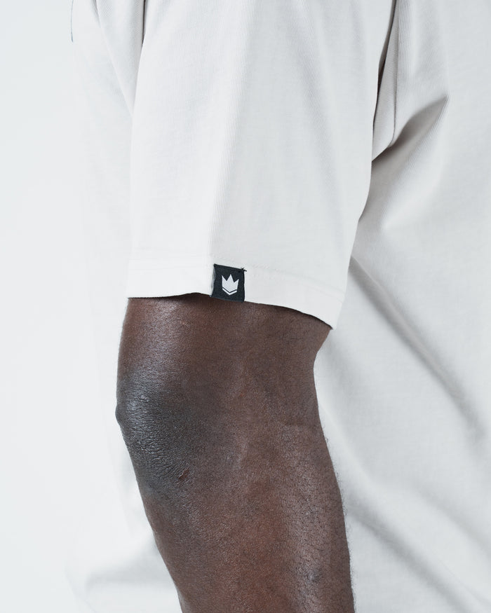 Kingz Flag Tee - Sleeve Label Detail - Crown Woven Tag on White Fabric - BJJ Premium T-Shirt Quality