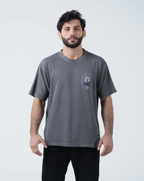 Kingz Gentle Art Tee - Front View - Pursue Gentle Art Rose Chest Graphic - Grey BJJ Tee [color:Grey]