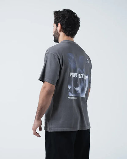 Kingz Gentle Art Tee - Back View - Pursue The Gentle Art Large Back Print Graphic - Grey BJJ Tee [color:Grey]