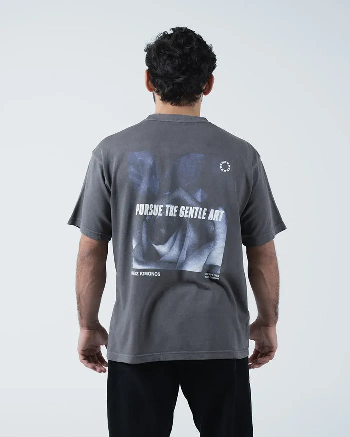 Kingz Gentle Art Tee - Back View Full - Pursue The Gentle Art Photo Print Back - Grey BJJ Tee [color:Grey]