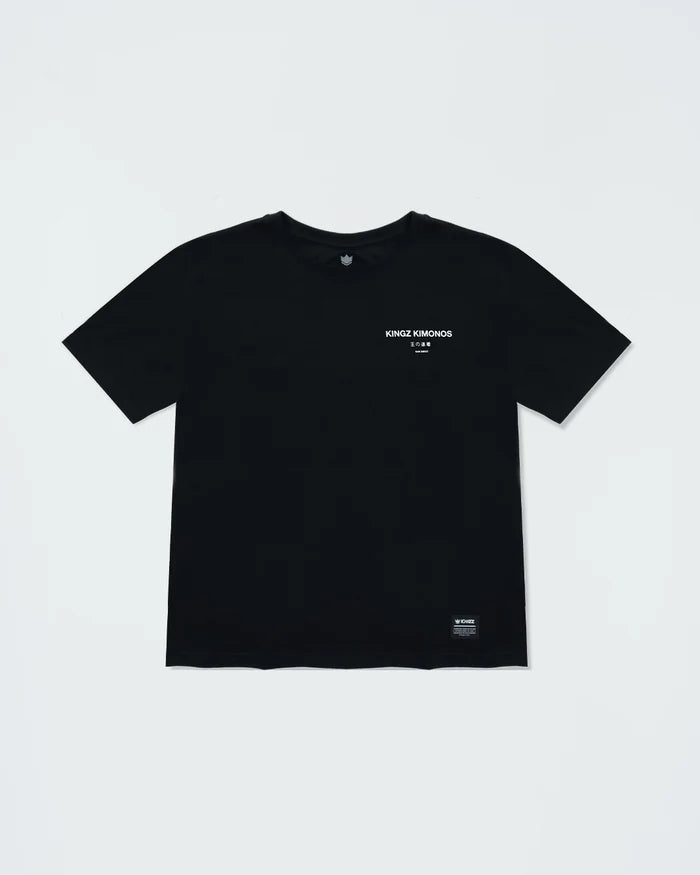 Kingz HQ V2 Youth Tee - Front View - Kingz Kimonos Chest Print - Black Youth BJJ Training Tee [color:Black]