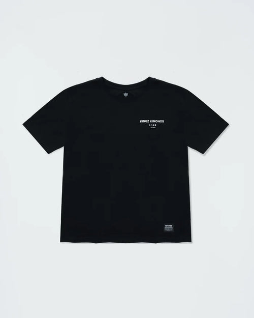 Kingz HQ V2 Youth Tee - Front View - Kingz Kimonos Chest Print - Black Youth BJJ Training Tee [color:Black]