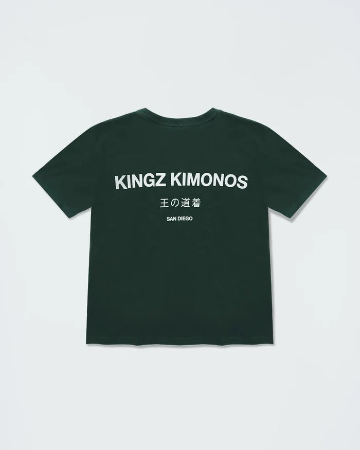 Kingz HQ V2 Youth Tee - Back View - Kingz Kimonos San Diego Graphic - Military Green Youth BJJ Streetwear Tee [color:Military Green]