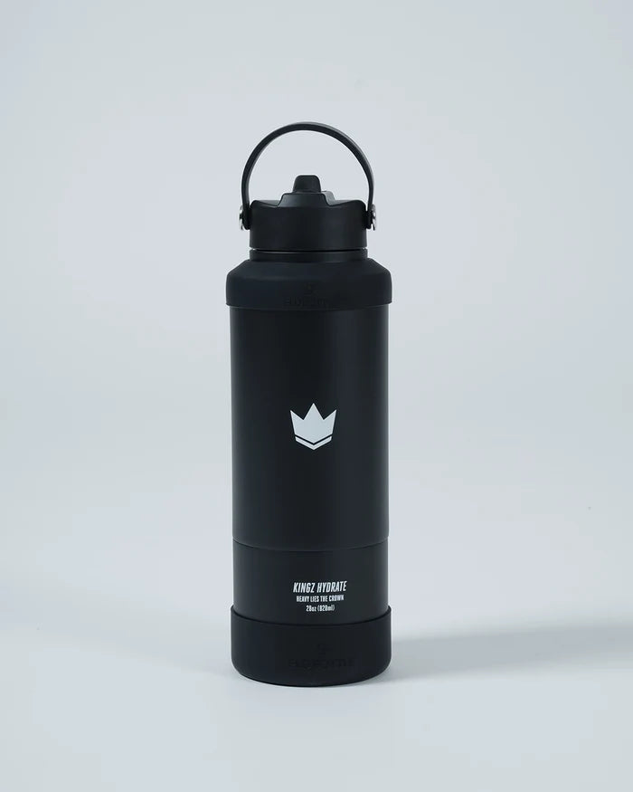 Kingz Hydrate Bottle 28 Oz - Black Water Bottle - Front View - BJJ Hydration Gear