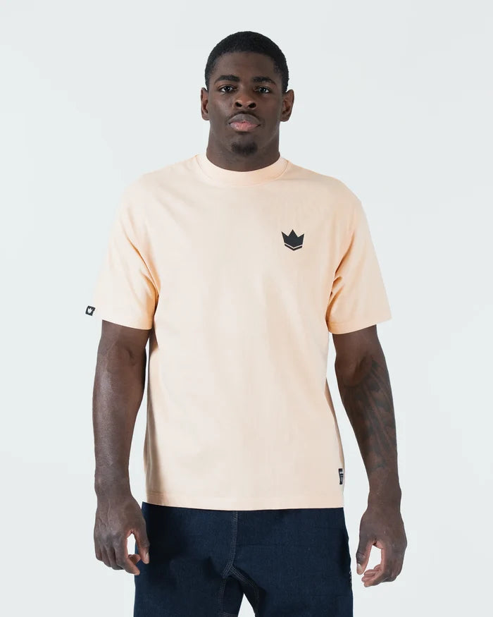 Kingz Jiu Jitsu Motion Tee - Front View - Crown Logo Chest - Peach Pigment Dye BJJ Casual T-Shirt [color:Peach]