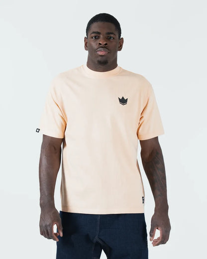 Kingz Jiu Jitsu Motion Tee - Front View - Crown Logo Chest - Peach Pigment Dye BJJ Casual T-Shirt [color:Peach]