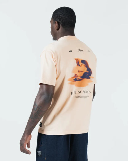 Kingz Jiu Jitsu Motion Tee - Back View - Grappling Artwork Motion Graphic - Peach BJJ Pigment Dye T-Shirt [color:Peach]