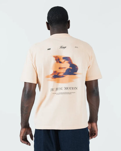 Kingz Jiu Jitsu Motion Tee - Full Body Back View - Jiu Jitsu Motion Grappling Graphic - Peach BJJ Tee [color:Peach]