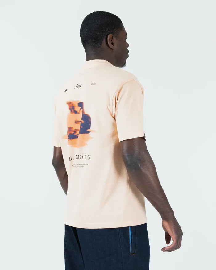 Kingz Jiu Jitsu Motion Tee - Three-Quarter Back View - Motion Graphic Visible - Peach BJJ Pigment Dye Tee [color:Peach]