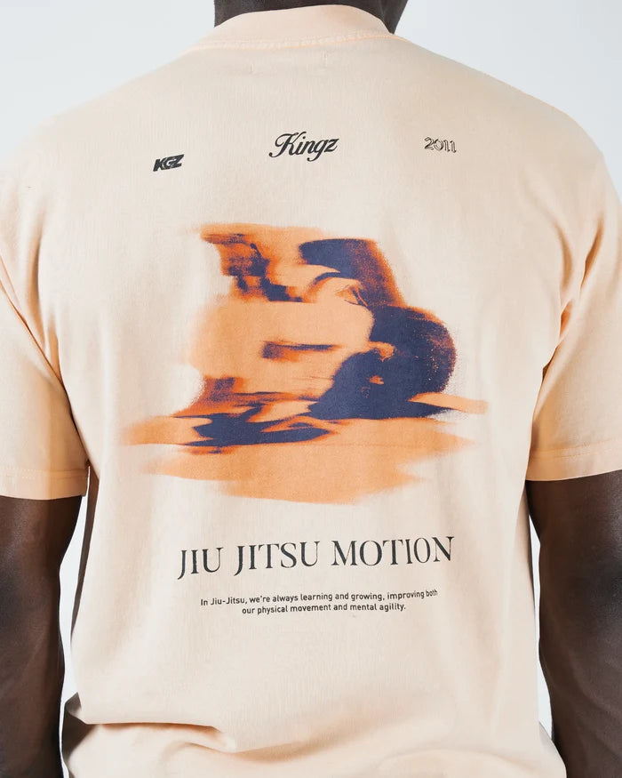 Kingz Jiu Jitsu Motion Tee - Back Graphic Close-Up - Grappling Artwork Jiu Jitsu Motion Quote - Peach BJJ [color:Peach]