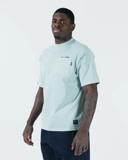Kingz Jiu Jitsu Squad V2 Tee - Three-Quarter Front View - JIU JITSU Chest - Sea Foam BJJ Pigment Dye Tee [color:Sea Foam]
