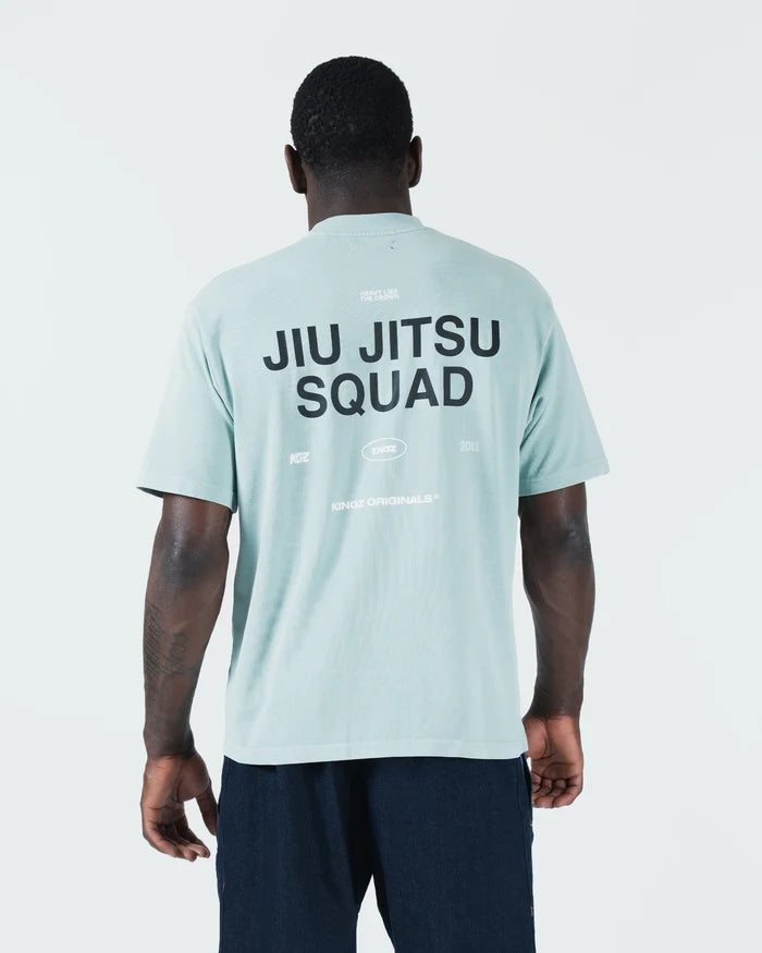 Kingz Jiu Jitsu Squad V2 Tee - Full Body Back View - JIU JITSU SQUAD Text Back Print - Sea Foam BJJ Tee [color:Sea Foam]