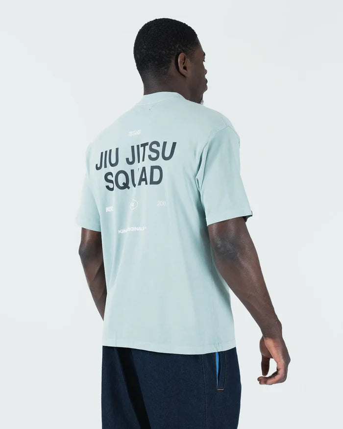 Kingz Jiu Jitsu Squad V2 Tee - Three-Quarter Back View - Squad Text Back Print - Sea Foam BJJ Cotton Tee [color:Sea Foam]