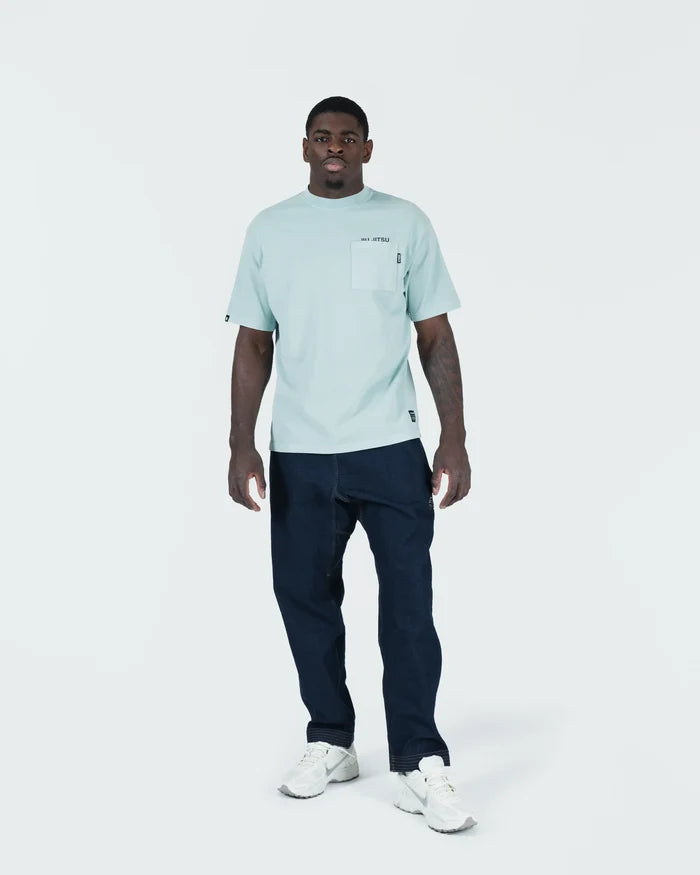 Kingz Jiu Jitsu Squad V2 Tee - Upper Body Front - JIU JITSU Pocket Detail - Sea Foam BJJ Cotton Pigment Tee [color:Sea Foam]